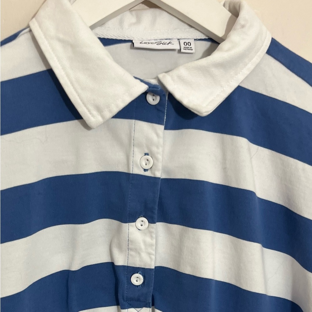 Lovesick Oversized Rugby Polo in Navy & White - Picture 3 of 5